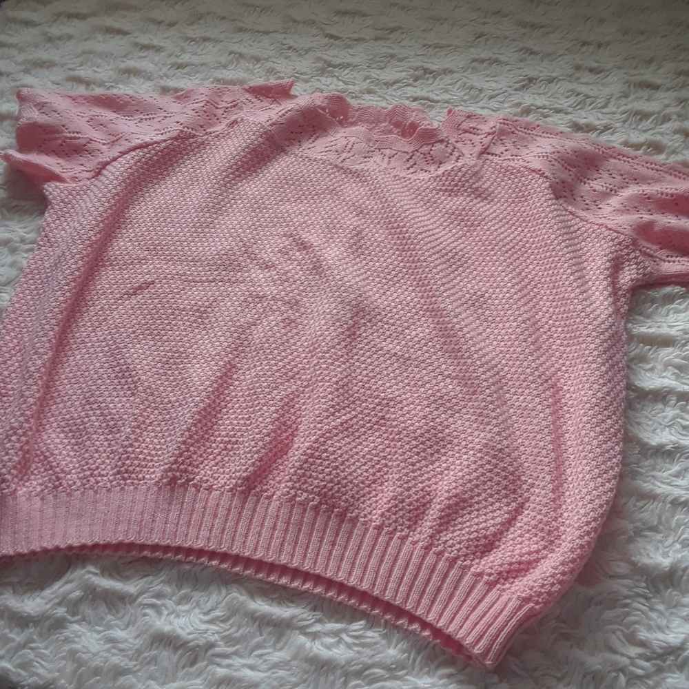 Salmon Pink Short Sleeve Sweater